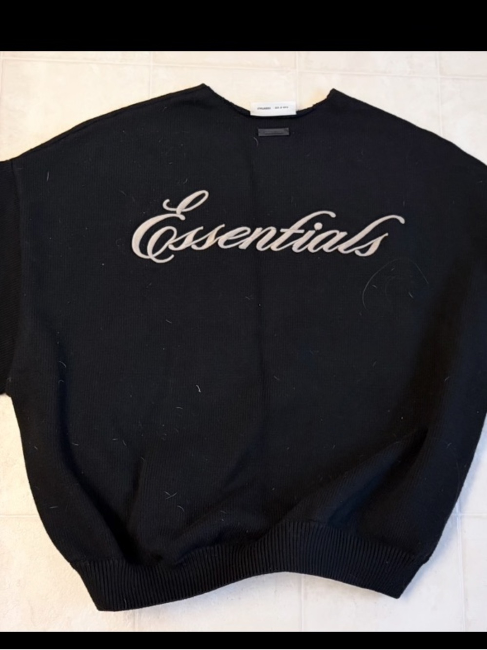 Essentials Black Crewneck Sweater with Script Logo